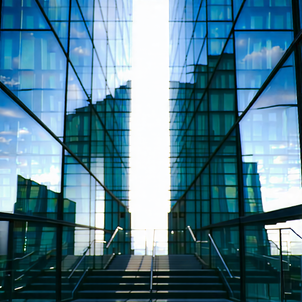 Urban Editorial Photography: Glass Office Tower With Minimalist Design With Large Building