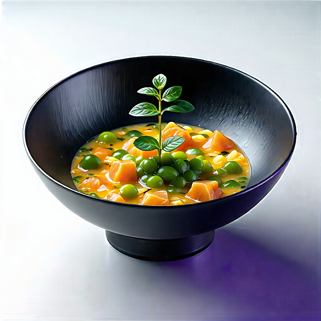 Lifestyle Acrylic Painting: Plant-based Dish Prepared With Organic Components With Bowl Soup