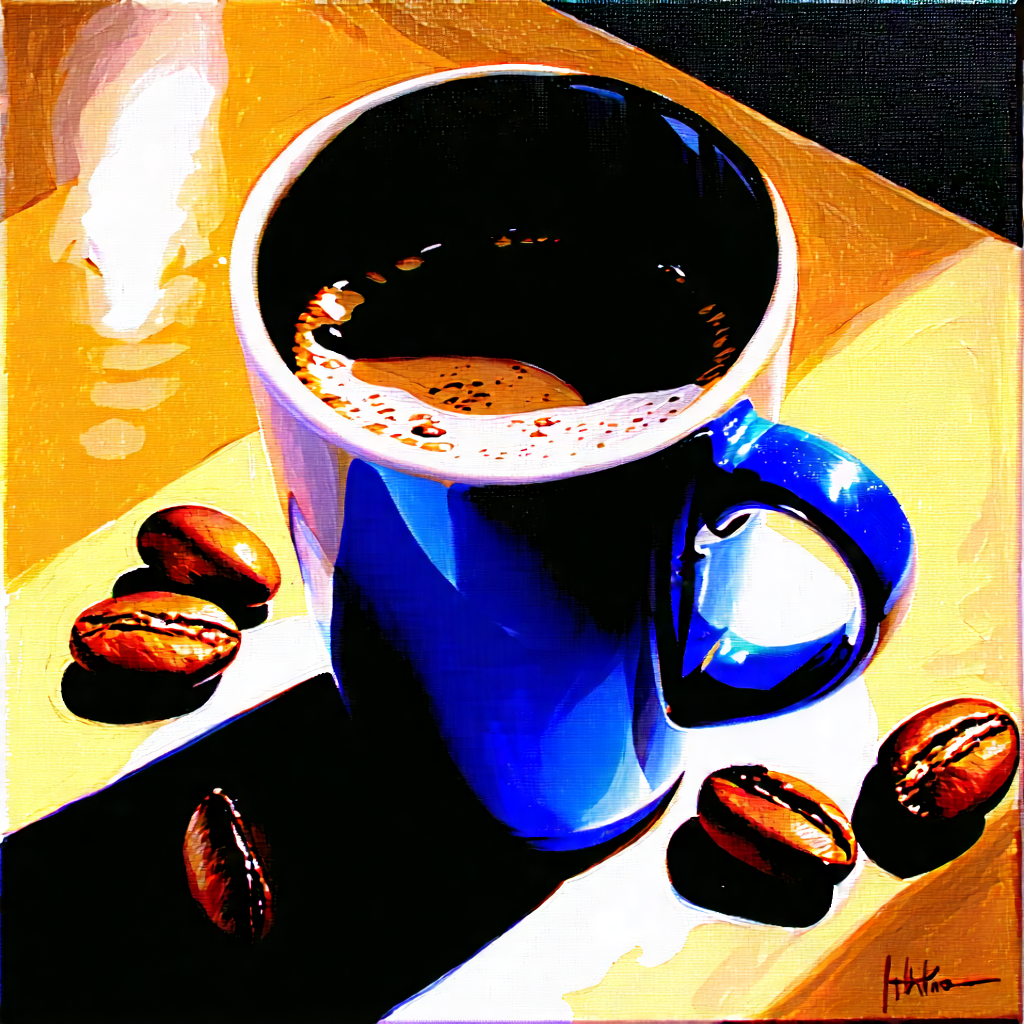 Lifestyle Oil Painting: Coffee With Friends With Colleagues With Coffee Placed