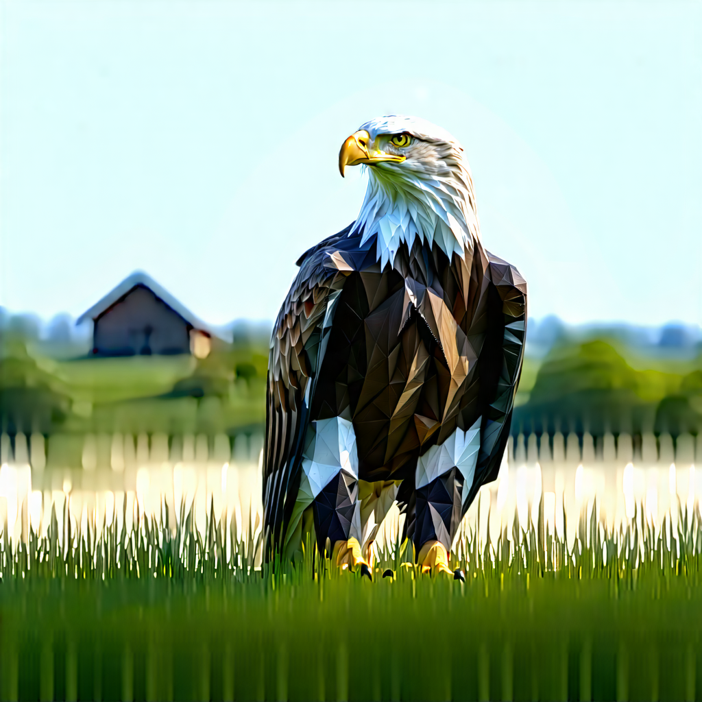 Nature Low Poly: Eagle In Prairie Grassland With Bald Eagle