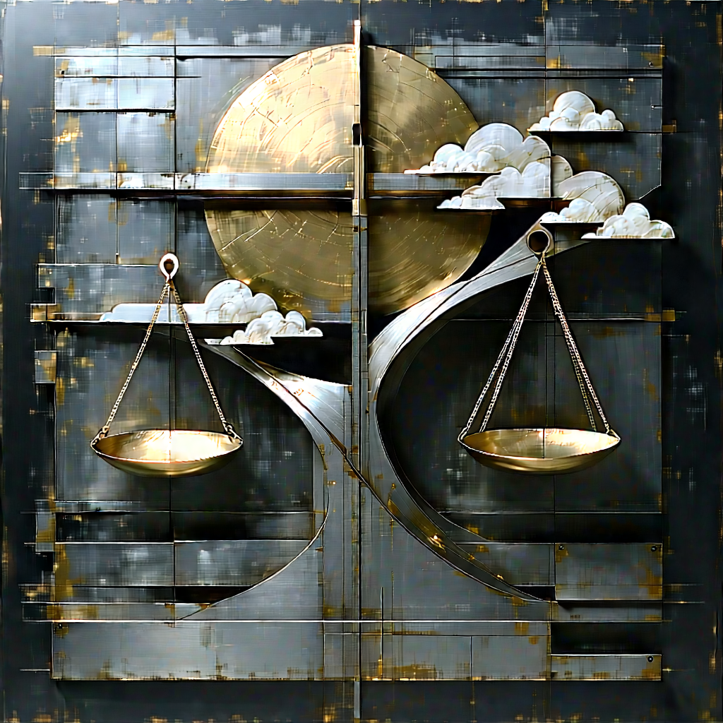 Abstract Woodcut Print: Metal composition with balance
