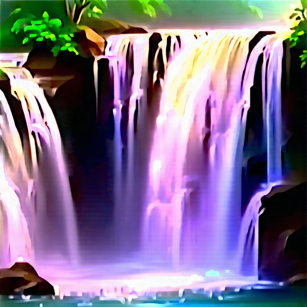 Nature Watercolor Painting: Waterfall In Summer With Beautiful Waterfall