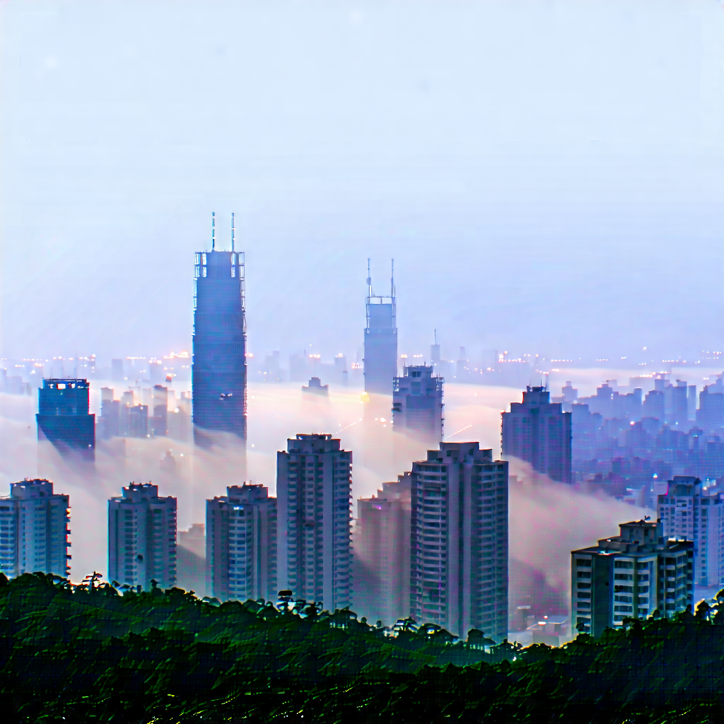 Urban Stock Photography: Cityscape Of Urban Skyline During Foggy Morning With City Skyline