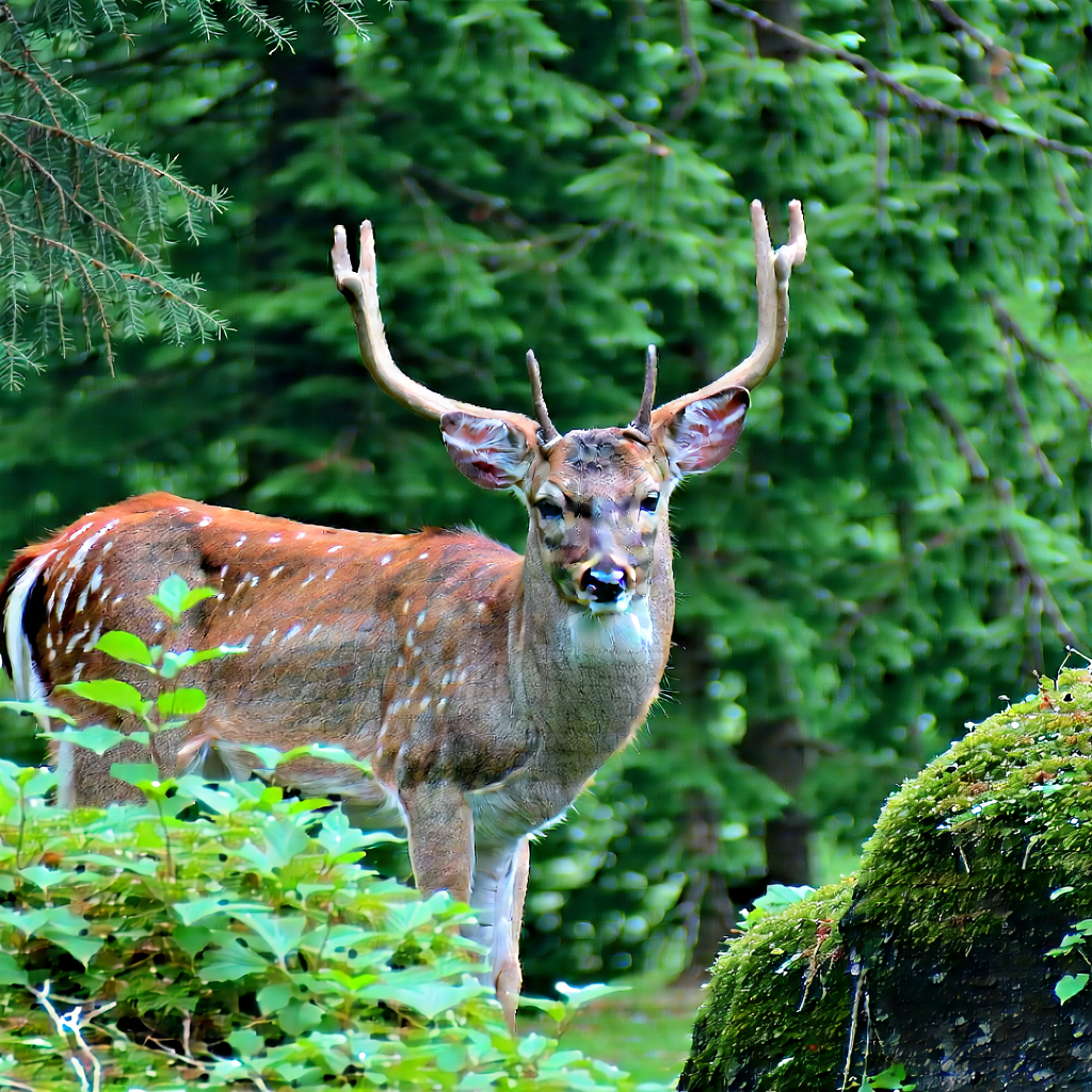 Nature Aerial Photography: Deer In Forest Environment With Deer Standing