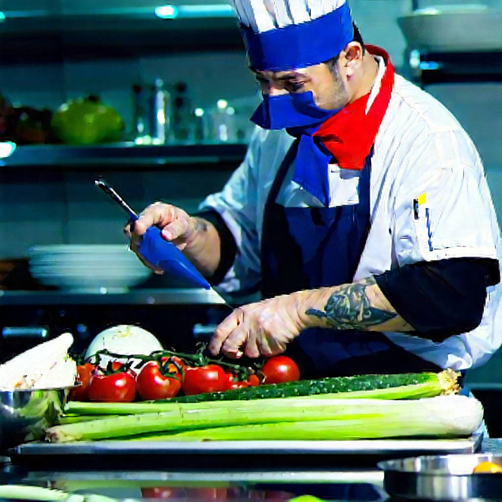 Lifestyle Commercial Photography: Creative Individual Enjoying Cooking With Chef Standing