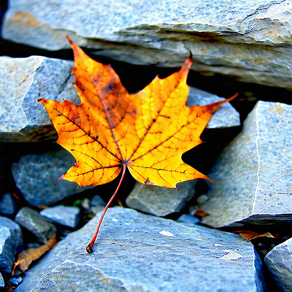 Nature Commercial Photography: Autumn Leaves In Rocky Terrain With Single Leaf,