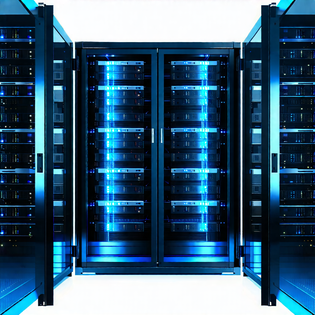 Tech Landscape Photography: Server rack with holographic projection