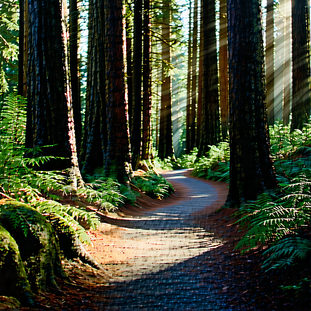 Nature Abstract Design: Path Through Redwood (forest:1.44) With Serene Forest