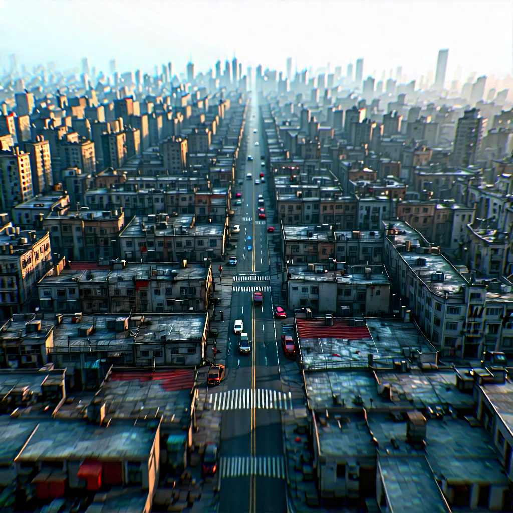 Urban Matte Painting: Aerial View Of Urban Renewal Area With Black White