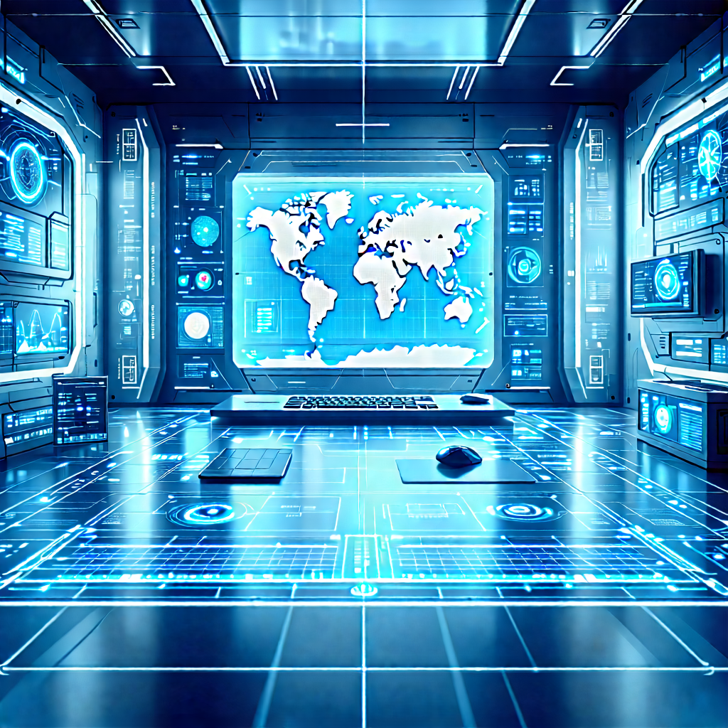 Tech Blueprint Style: Futuristic (digital:1.1) Workspace With Image, There