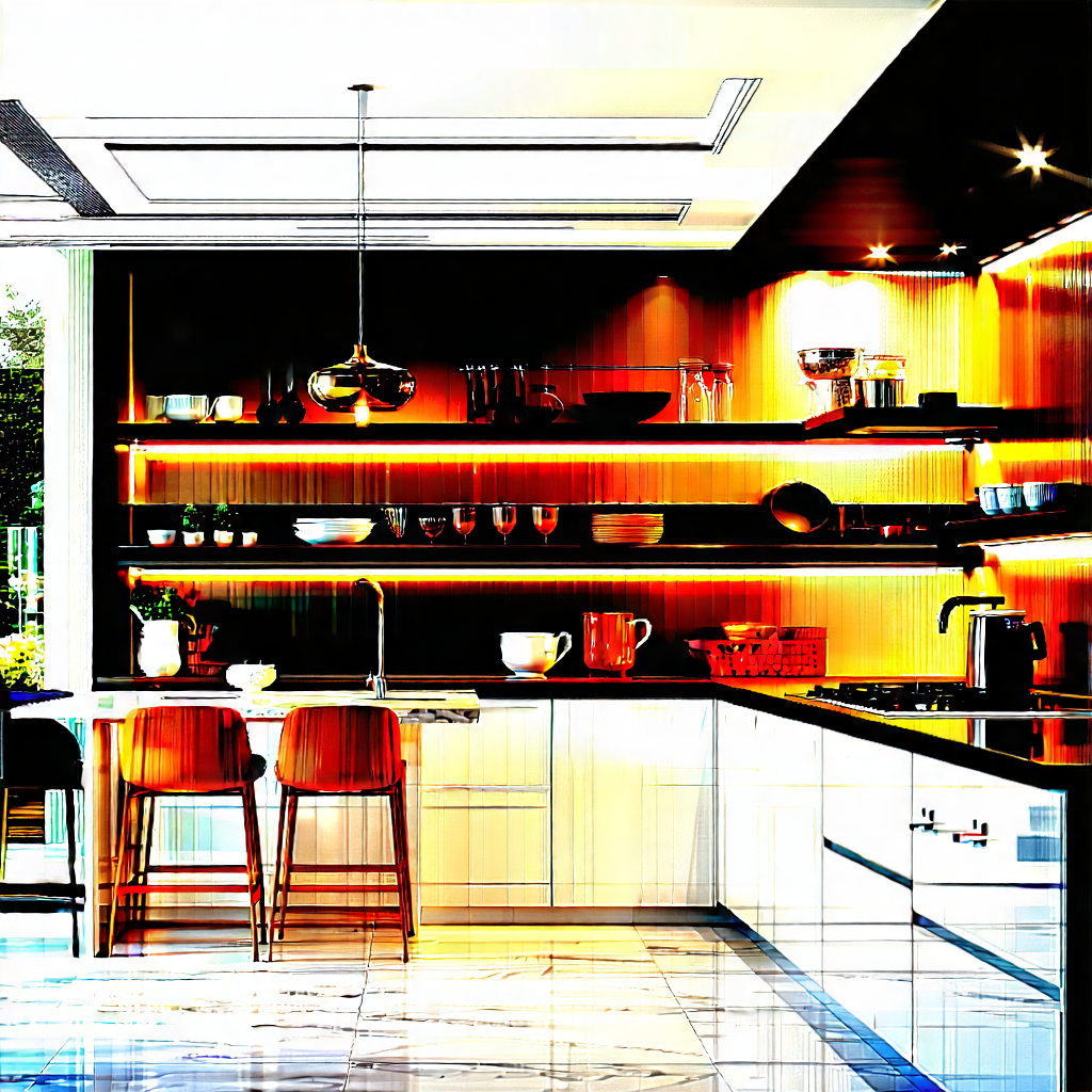 Lifestyle Octane Render: (modern:1.44) Kitchen With Organized Space With Black White