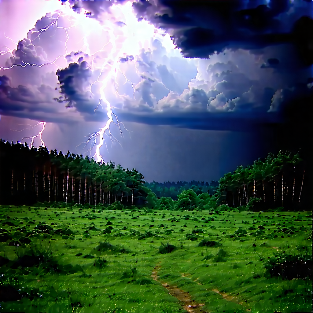 Nature Acrylic Painting: Storm Clouds Over Forest Clearing With Image, There