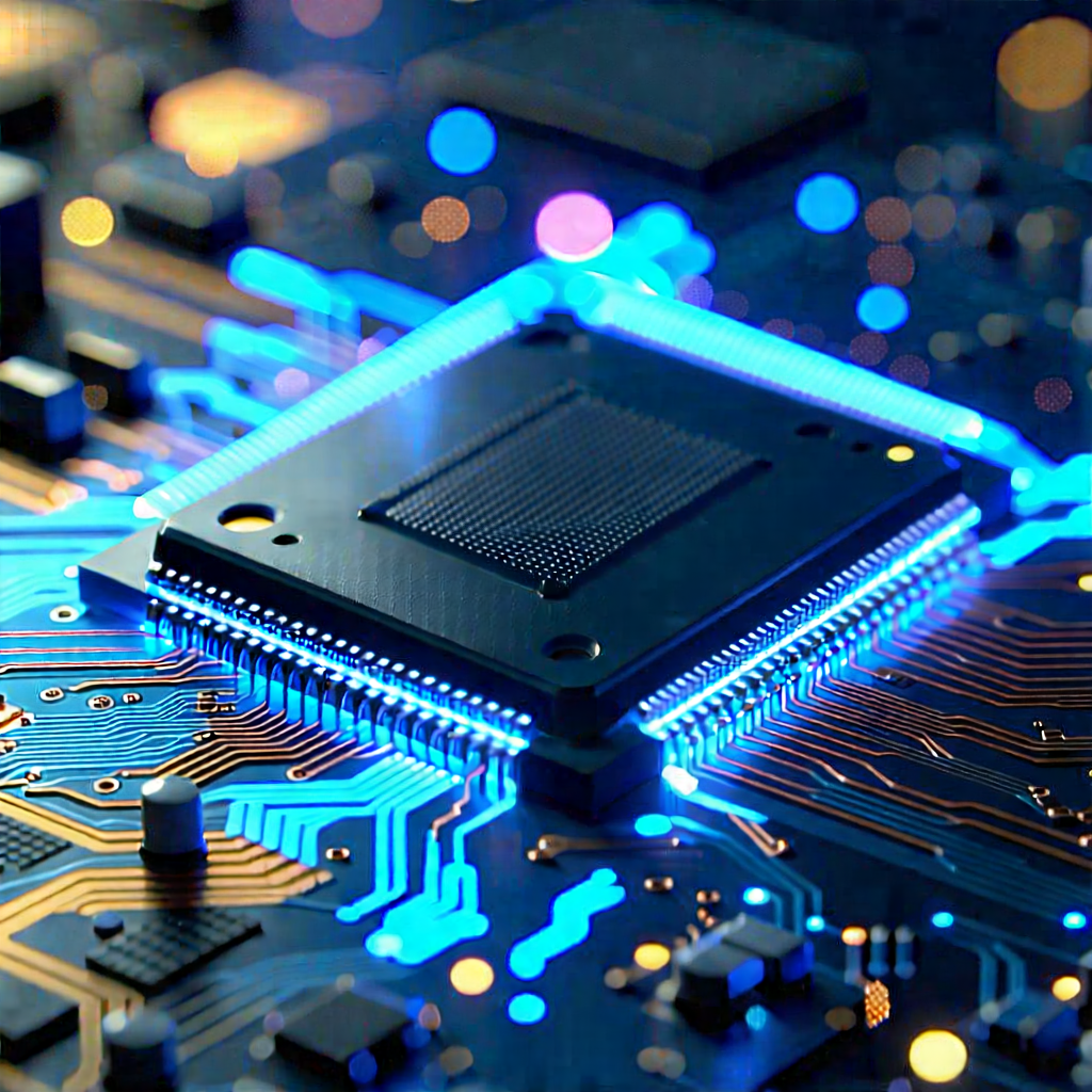 Tech 3D Render: Microchip with holographic projection