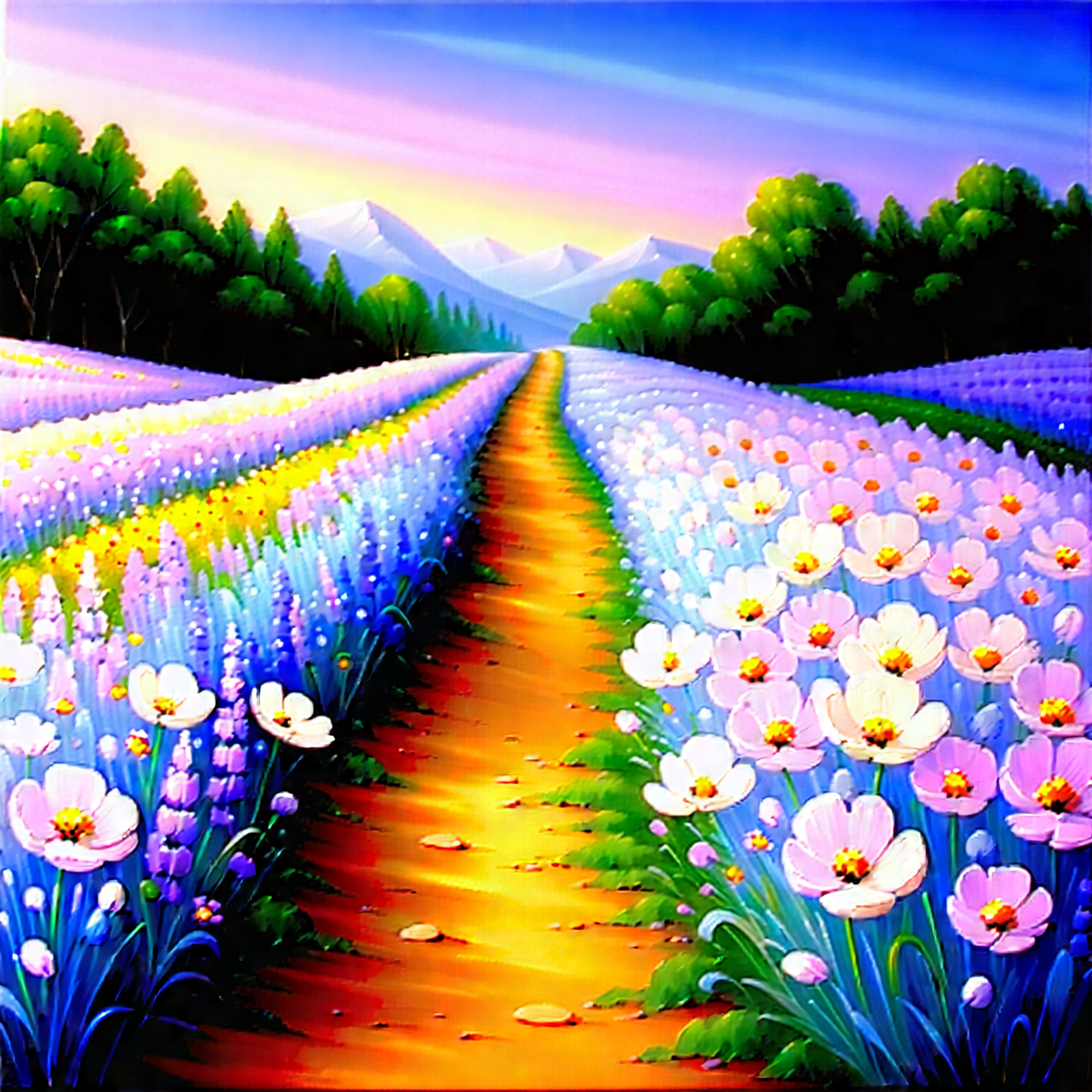 Nature Acrylic Painting: Path through flowering meadow