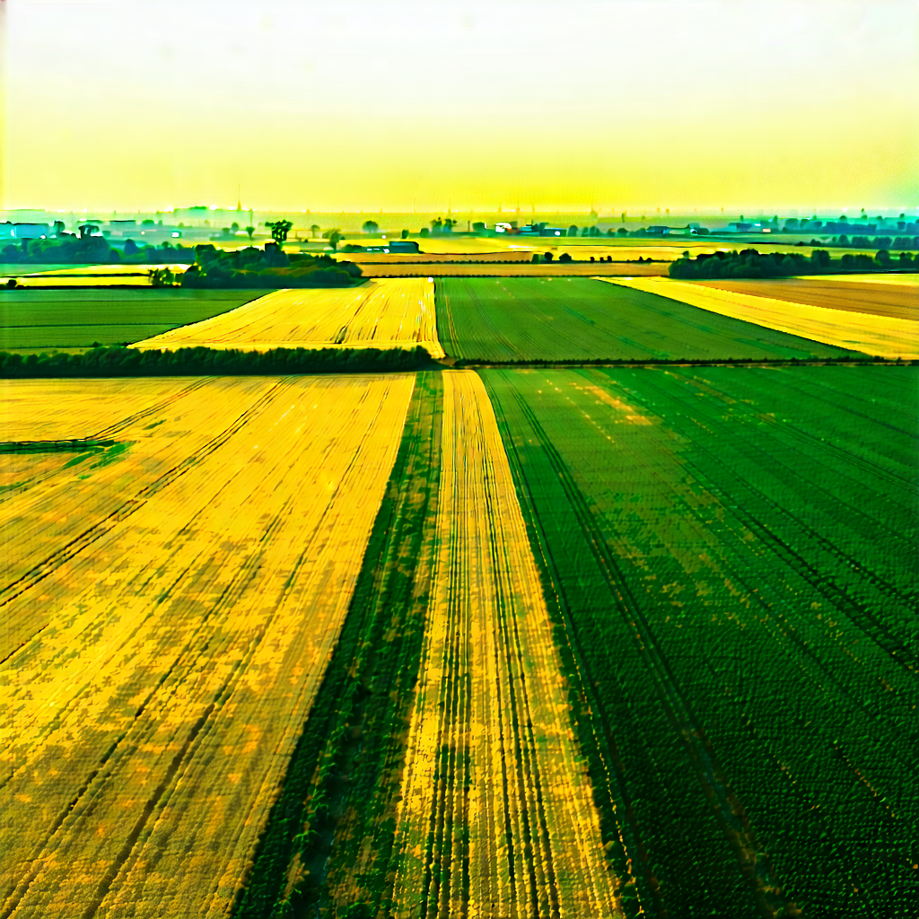 Nature Acrylic Painting: Aerial View Of Agricultural Fields With Panoramic View