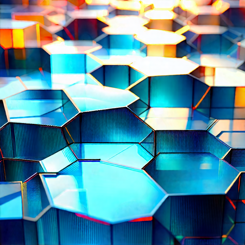 Abstract Voxel Art: Hexagonal pattern with translucent layers