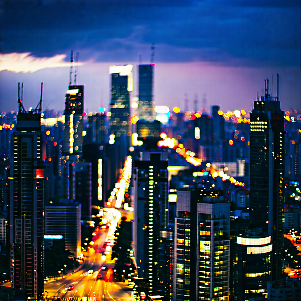 Urban Aerial Photography: Cityscape Of (modern:1.34) Metropolis During Night With Cityscape Captured