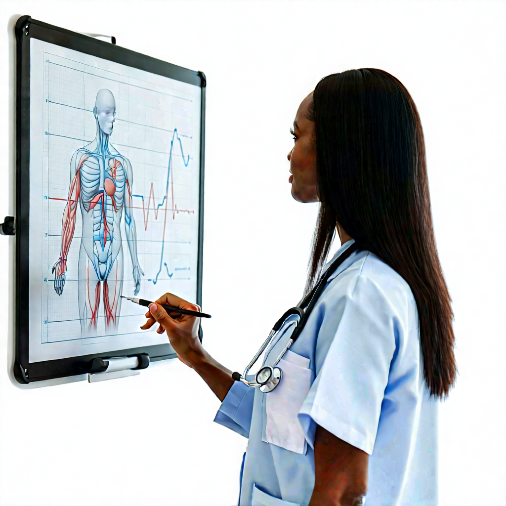 Business Graphic Design: Healthcare professional using digital whiteboard