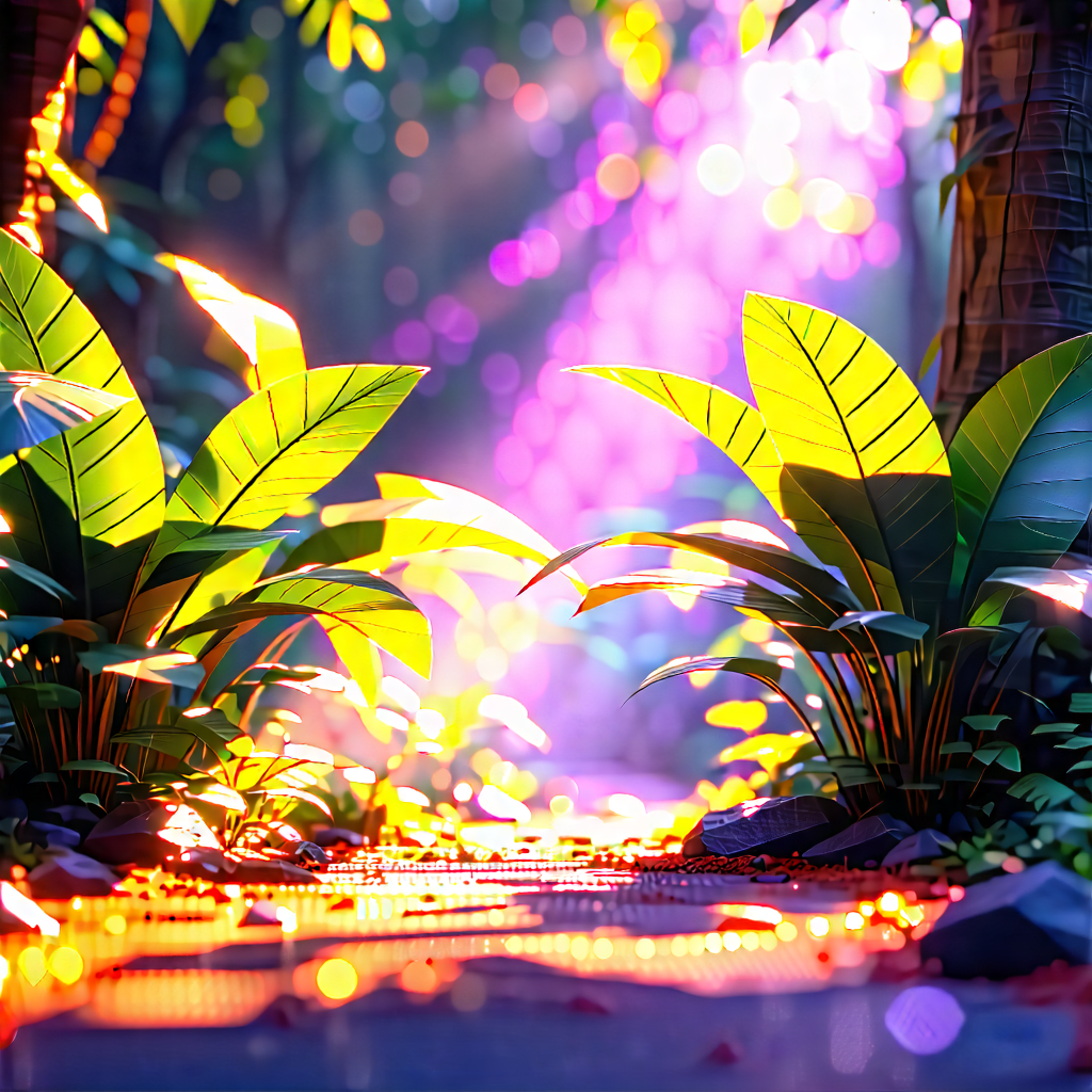 Nature Low Poly: Tropical Plants In Sunlit Clearing With Image, There