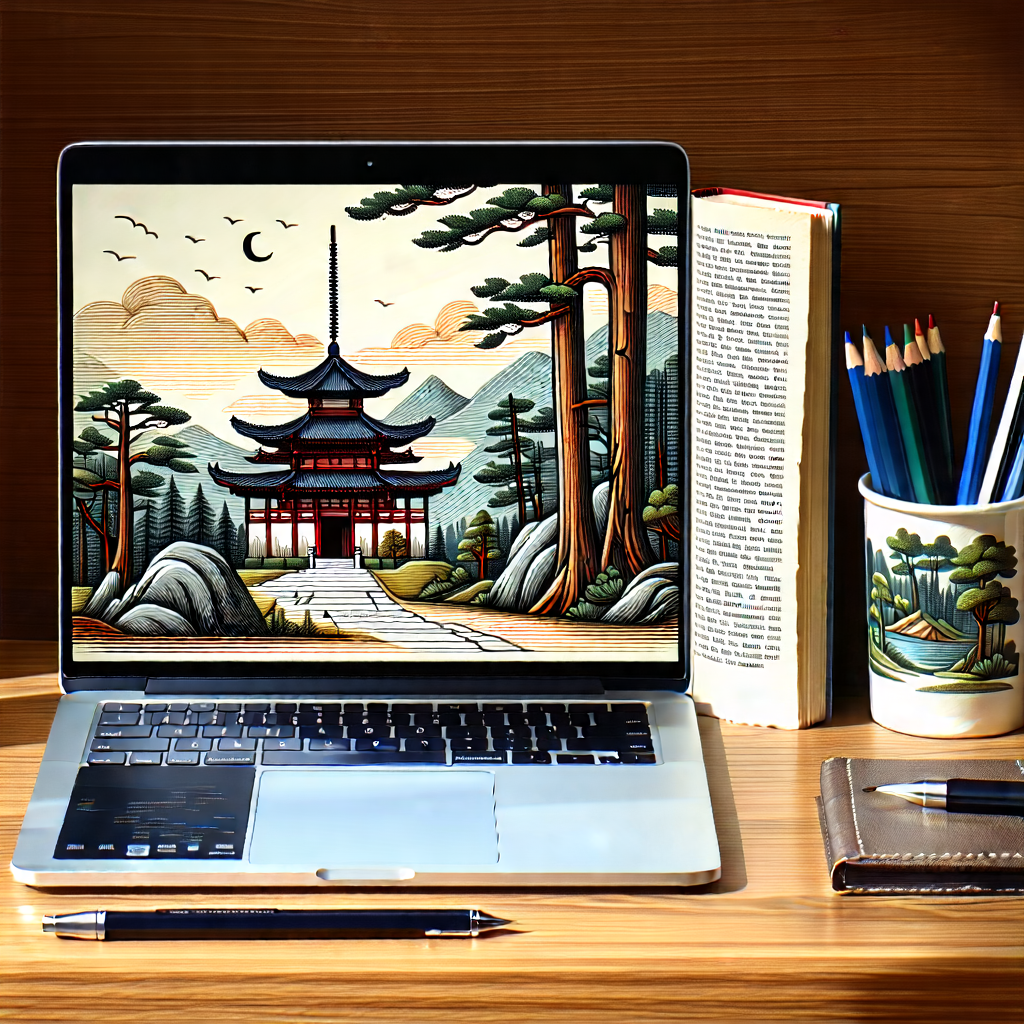 Tech Woodcut Print: Laptop With Streaming Content With Laptop Computer