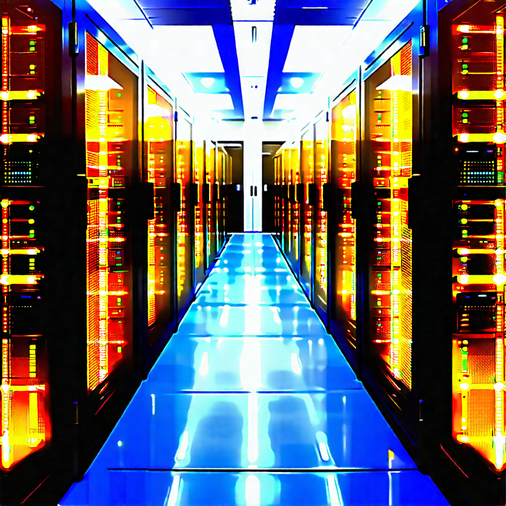 Tech Aerial Photography: Server rack with blue light (glow:1.31)