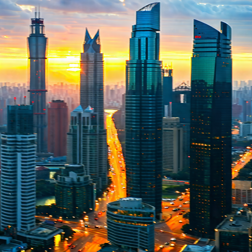 Urban Macro Photography: Cityscape Of Modern Metropolis During Sunrise With Cityscape Captured