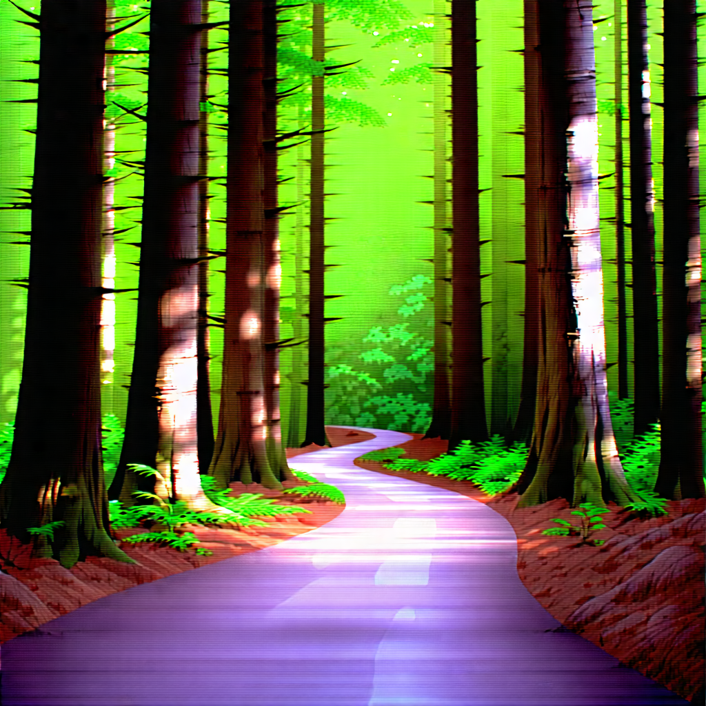 Nature Technical Illustration: Path Through Redwood Forest With Winding Path