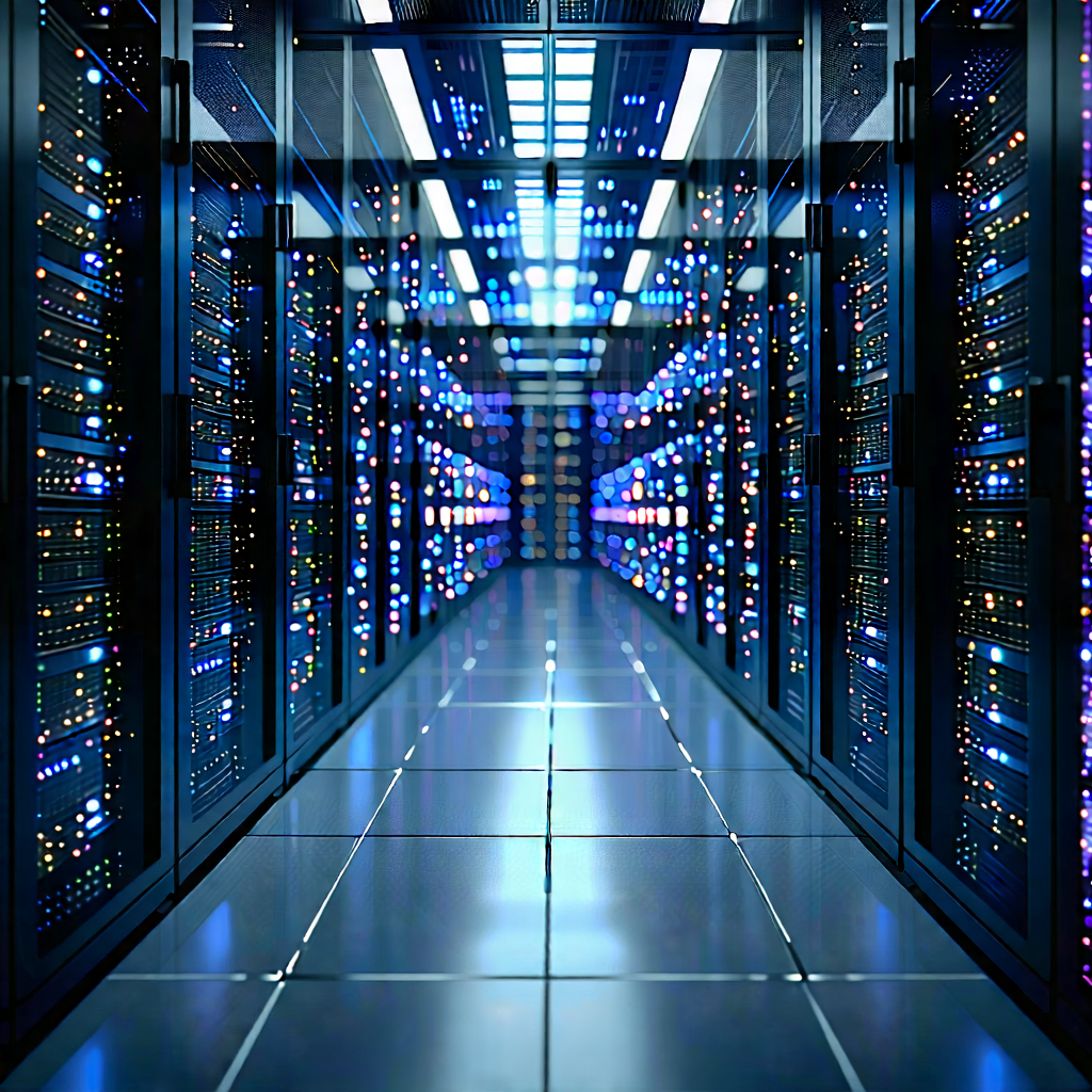 Tech Matte Painting: Server Rack With Data Streams With Image, There