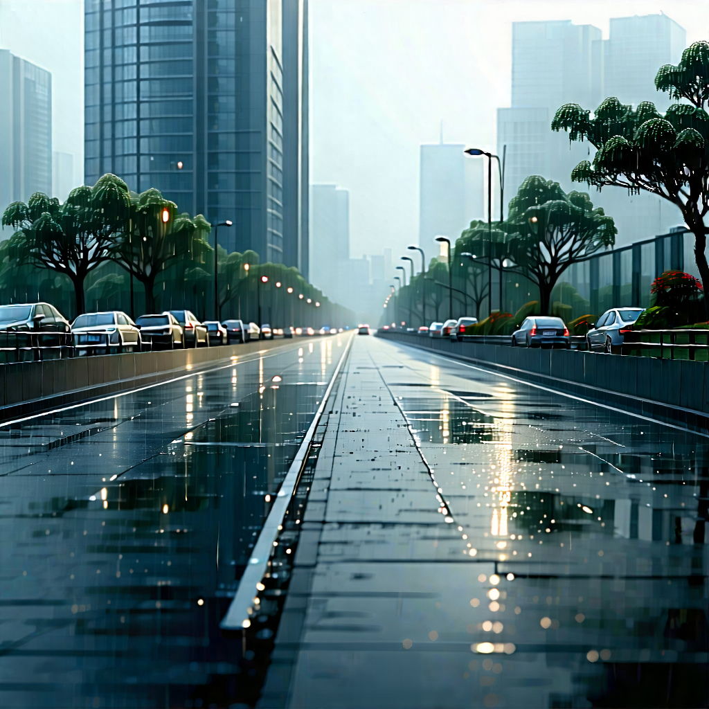 Urban Landscape Photography: Observation Deck With Rain-slicked Streets With Busy City
