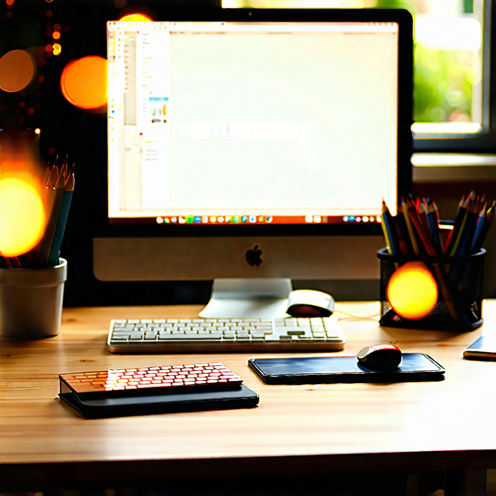 Lifestyle Stock Photography: Home Office With Warm Lighting With Computer Desk