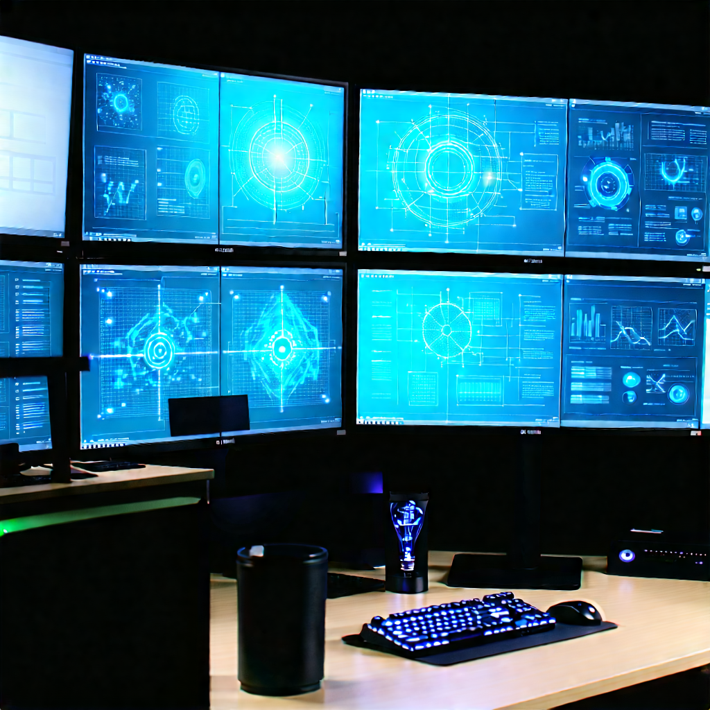 Business Diagram Style: Creative Professional Using Multiple Monitors With Large Computer