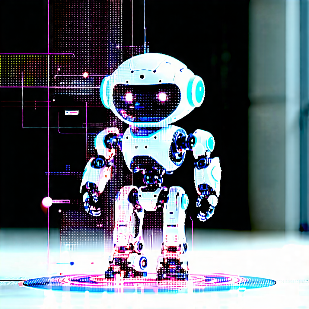 Tech Tilt-shift Photography: Robot With Data Streams With Robot Standing