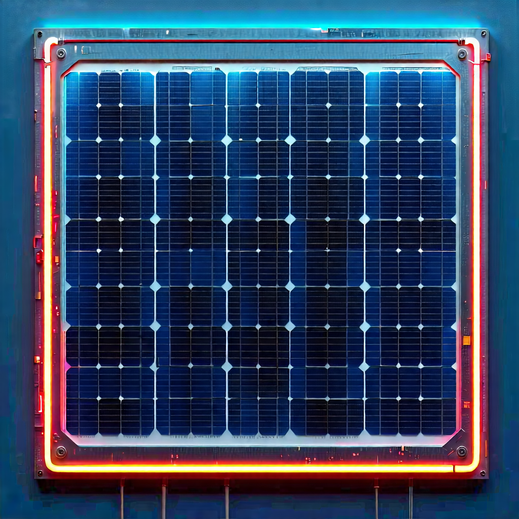 Tech Linocut Print: Solar panel with neon accents