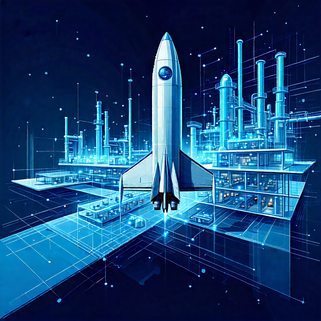 Tech Vector Art: Aerospace Technology In Modern Laboratory With Rocket Ship