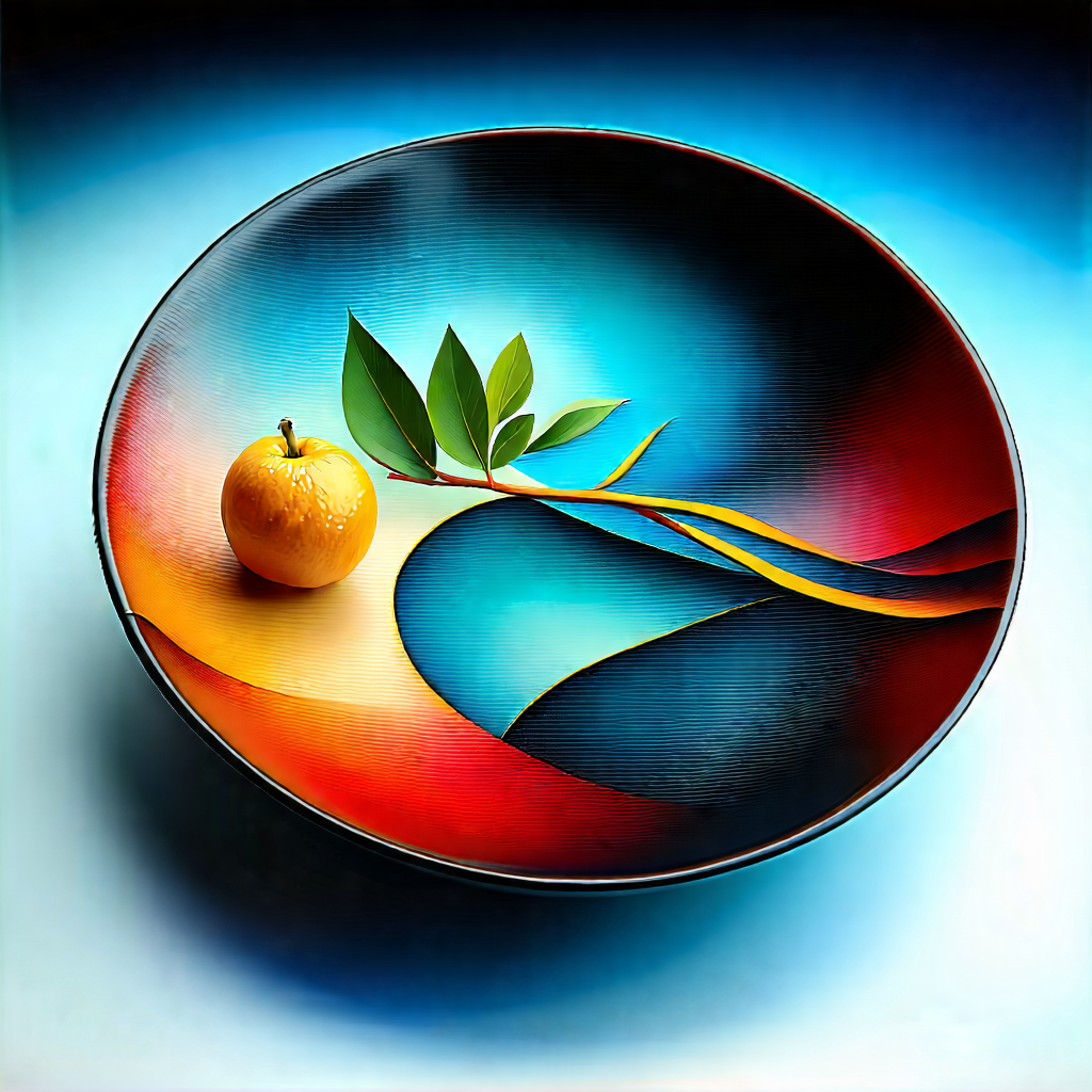 Lifestyle Pastel Drawing: Plant-based Dish Prepared With Artistic Presentation With Colorful Plate