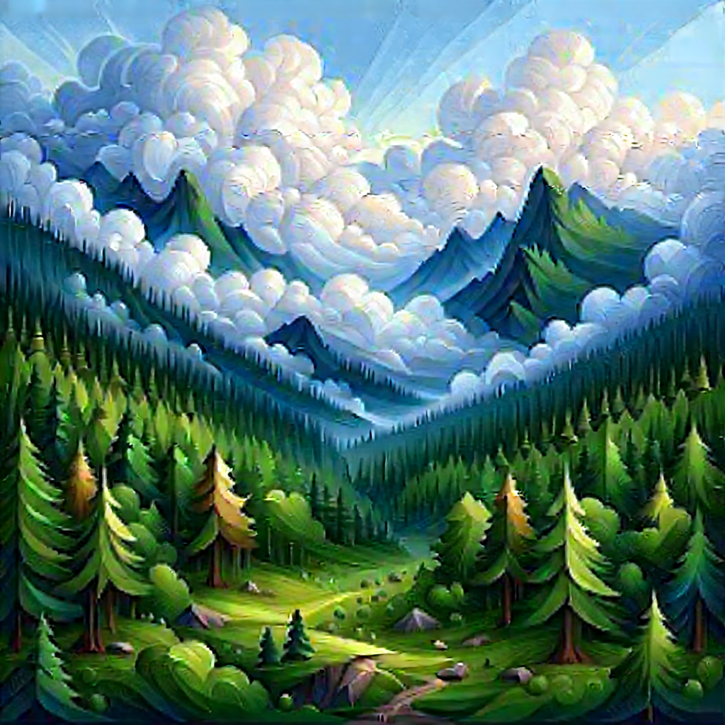 Nature Isometric Design: Dramatic Clouds Over Forest Clearing With Image, There