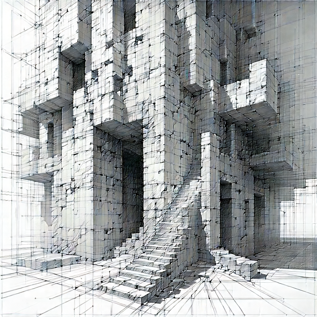 Abstract Pencil Sketch: Growth Represented Through Fragmented Forms With Black White