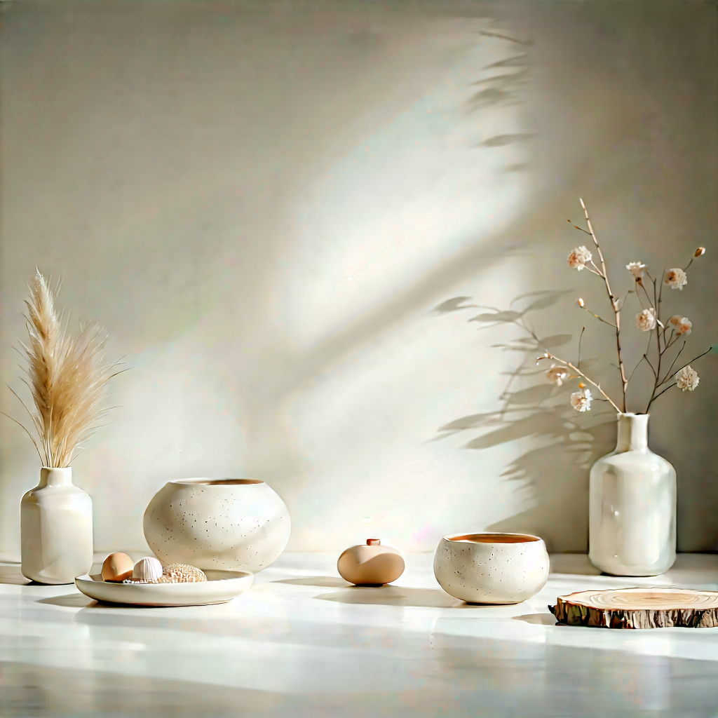 Abstract Product Photography: Minimalist Arrangement With Subtle Texture With White Table