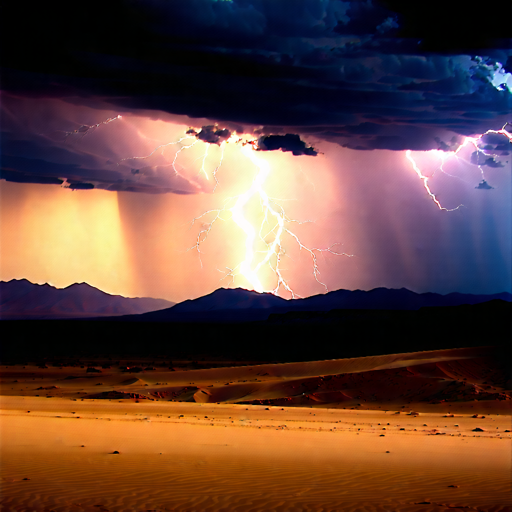Nature Gouache Painting: Lightning Over Desert With Captures Beautiful