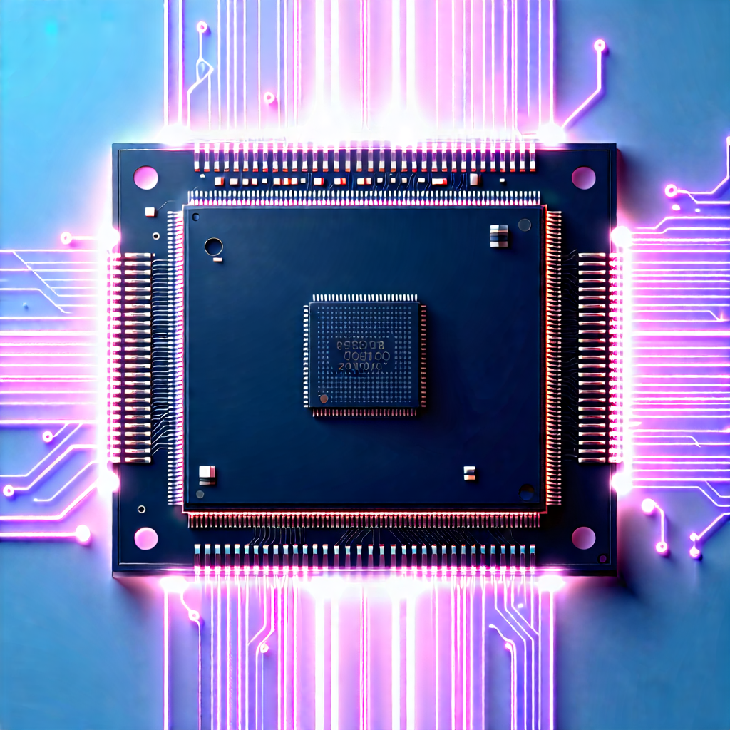 Tech Long Exposure Photography: Microchip with neon accents