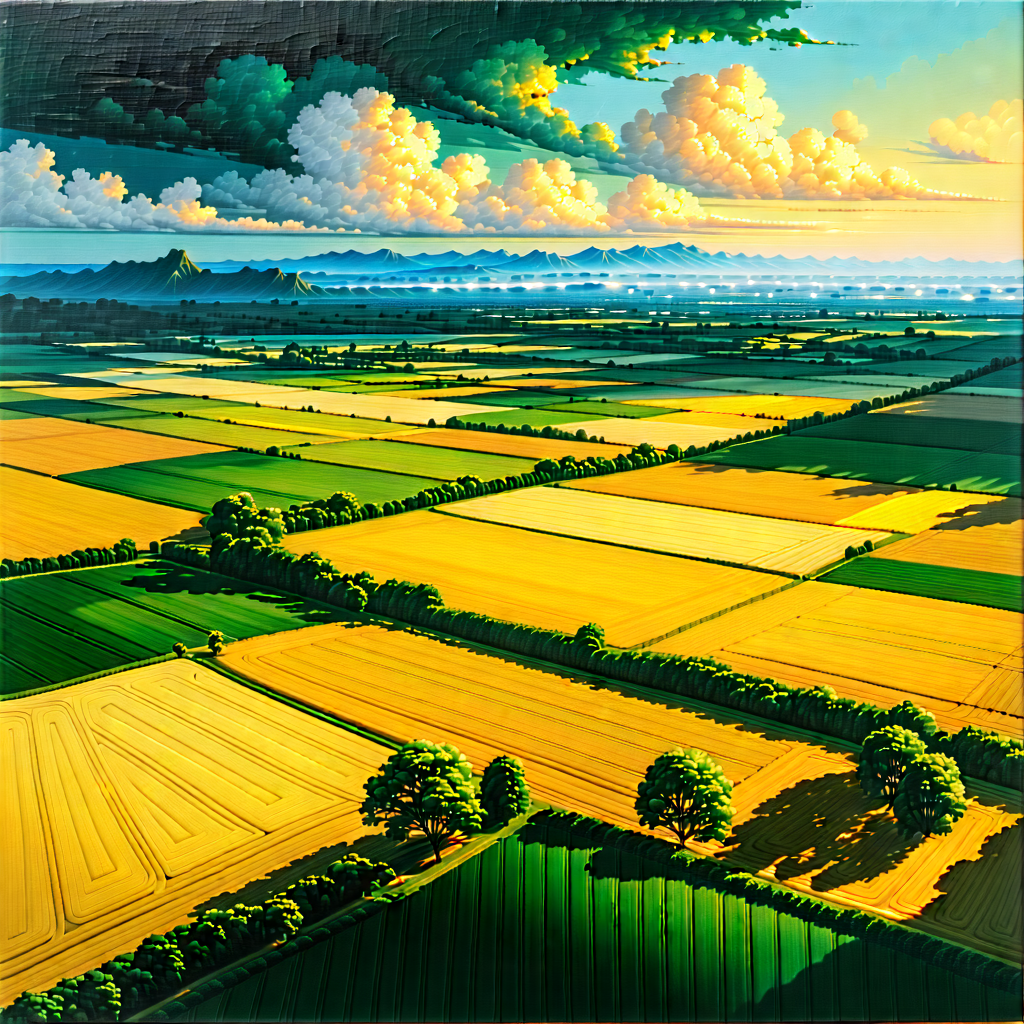 Nature Acrylic Painting: Aerial View Of Agricultural Fields With Painting Lush