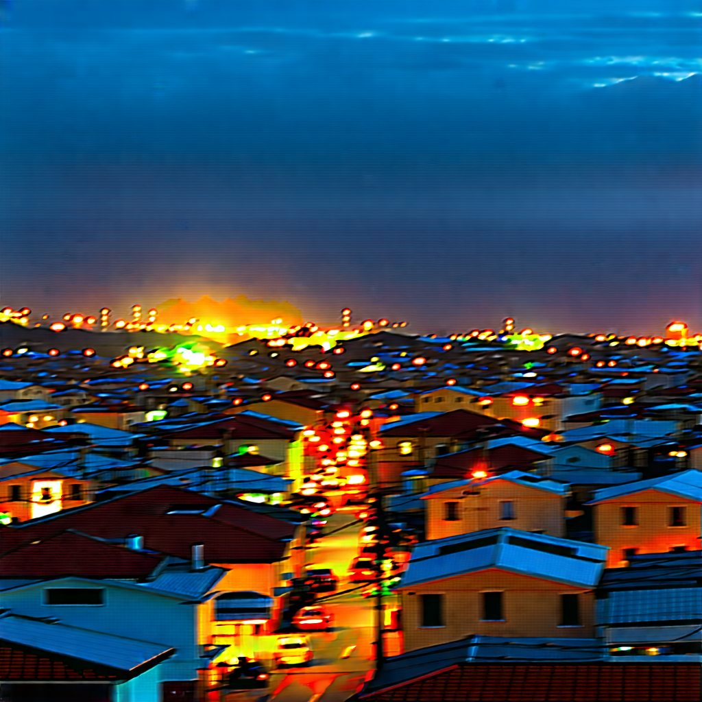 Urban Macro Photography: Cityscape Of Small Town During Night With Nighttime View