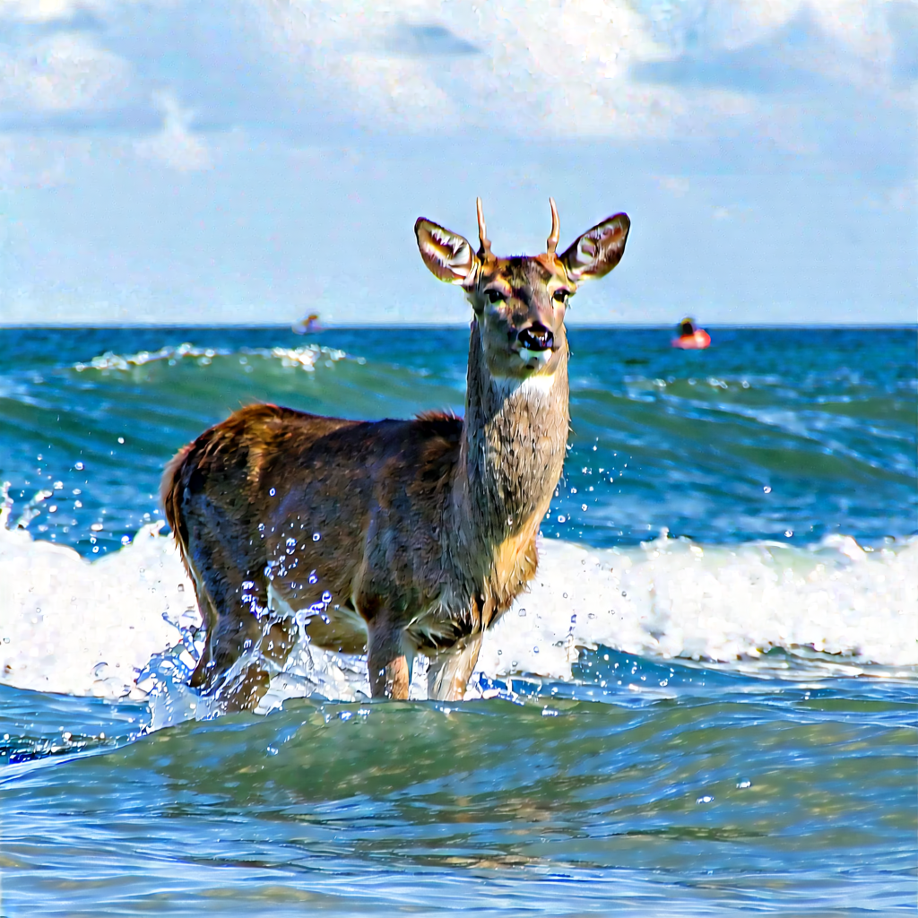 Nature Commercial Photography: Deer In Ocean Waters With Deer Standing