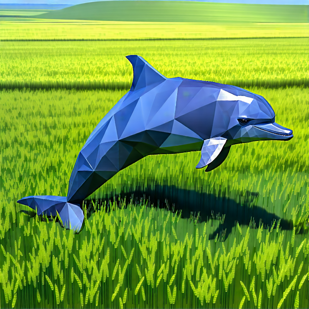 Nature Low Poly: Dolphin in prairie grassland