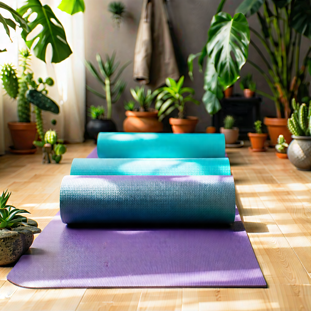 Lifestyle Stock Photography: Wellness scene with yoga mat and plants