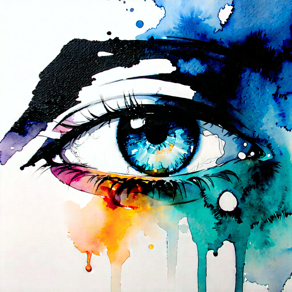 Abstract Watercolor Painting: Macro view of material interaction