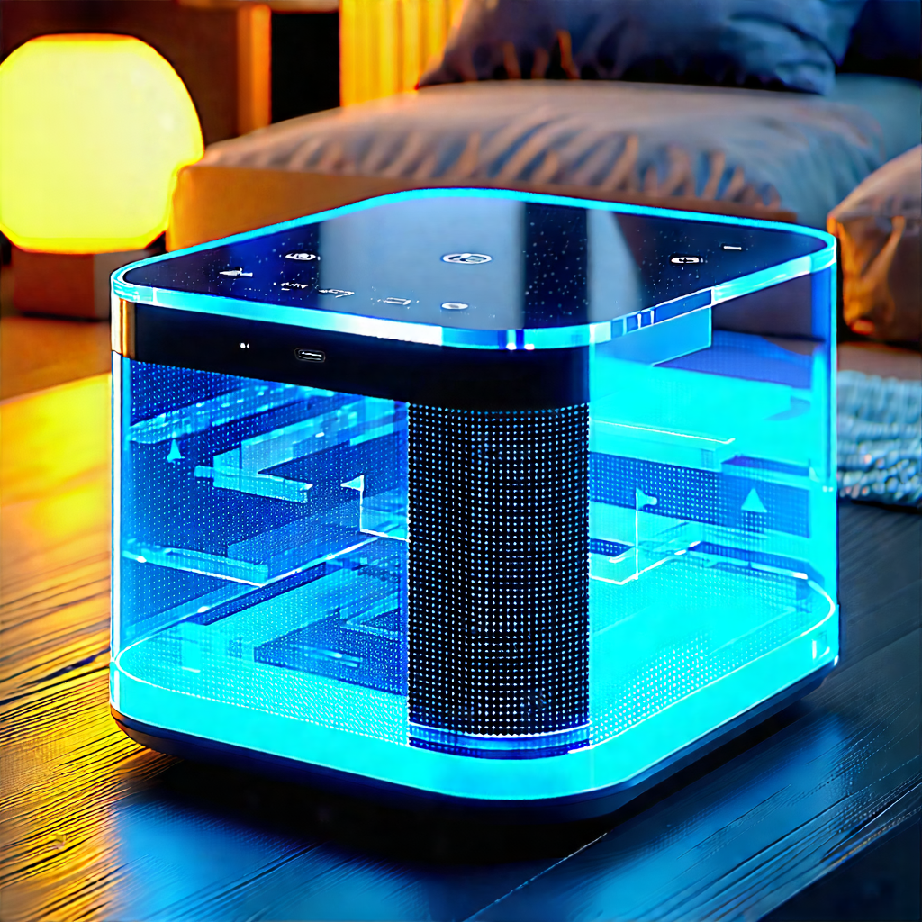 Tech Low Poly: Smart home device with holographic display