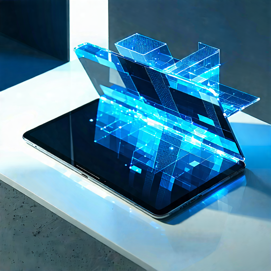 Tech Isometric Design: Tablet With Holographic Display With Cell Phone