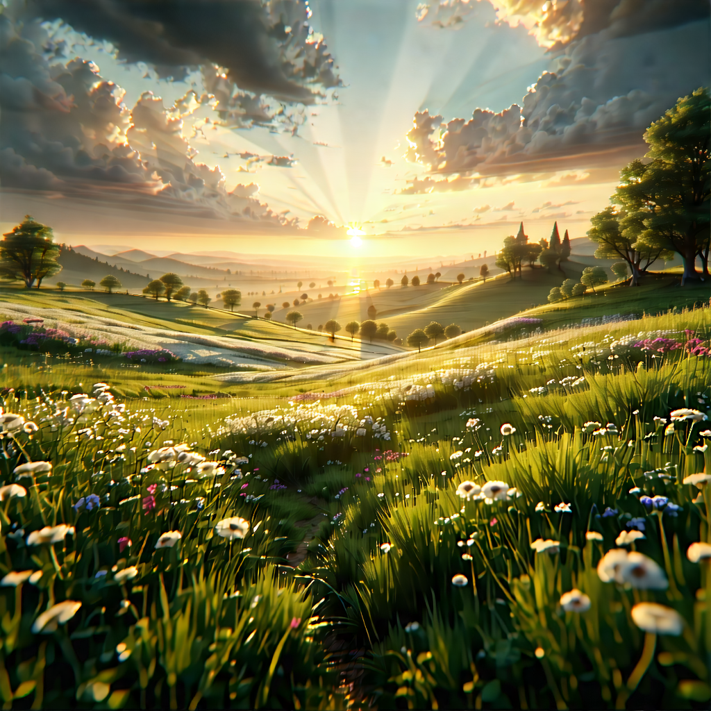 Nature Advertising Photography: Meadow During Sunset With Beautiful Painting