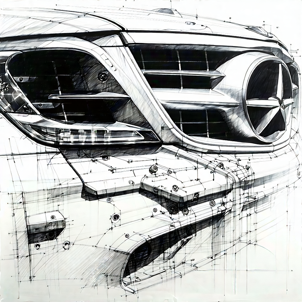 Tech Charcoal Drawing: Automotive Technology In Modern Laboratory With Drawing Car's